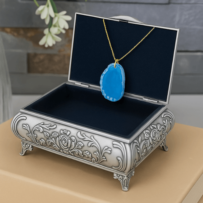 Crystal Blue Agate Slice Necklace