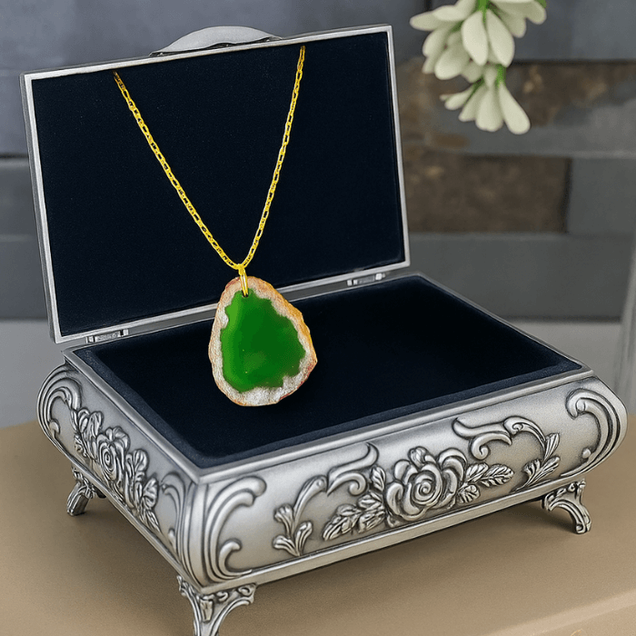 Crystal Green Agate Slice Necklace