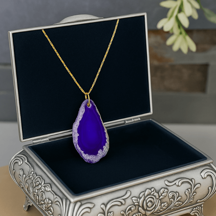 Crystal Purple Agate Slice Necklace