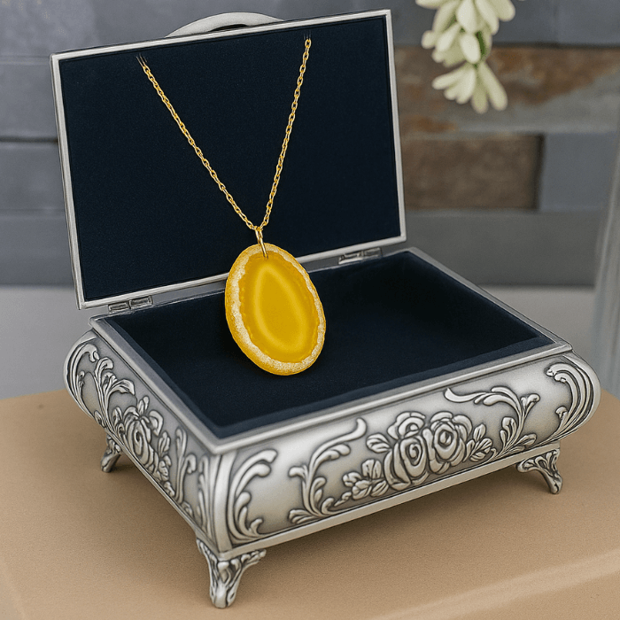 Crystal Yellow Agate Slice Necklace