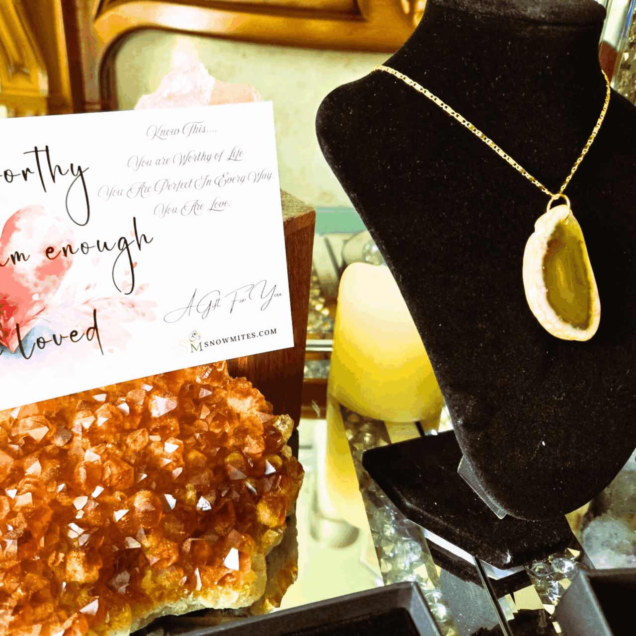 Crystal Black Agate Slice Necklace - Image 2